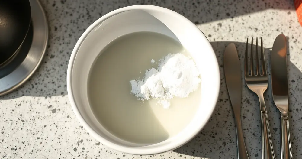 Ingredientes caseiros sobre bancada de cozinha ao lado de peças de prata